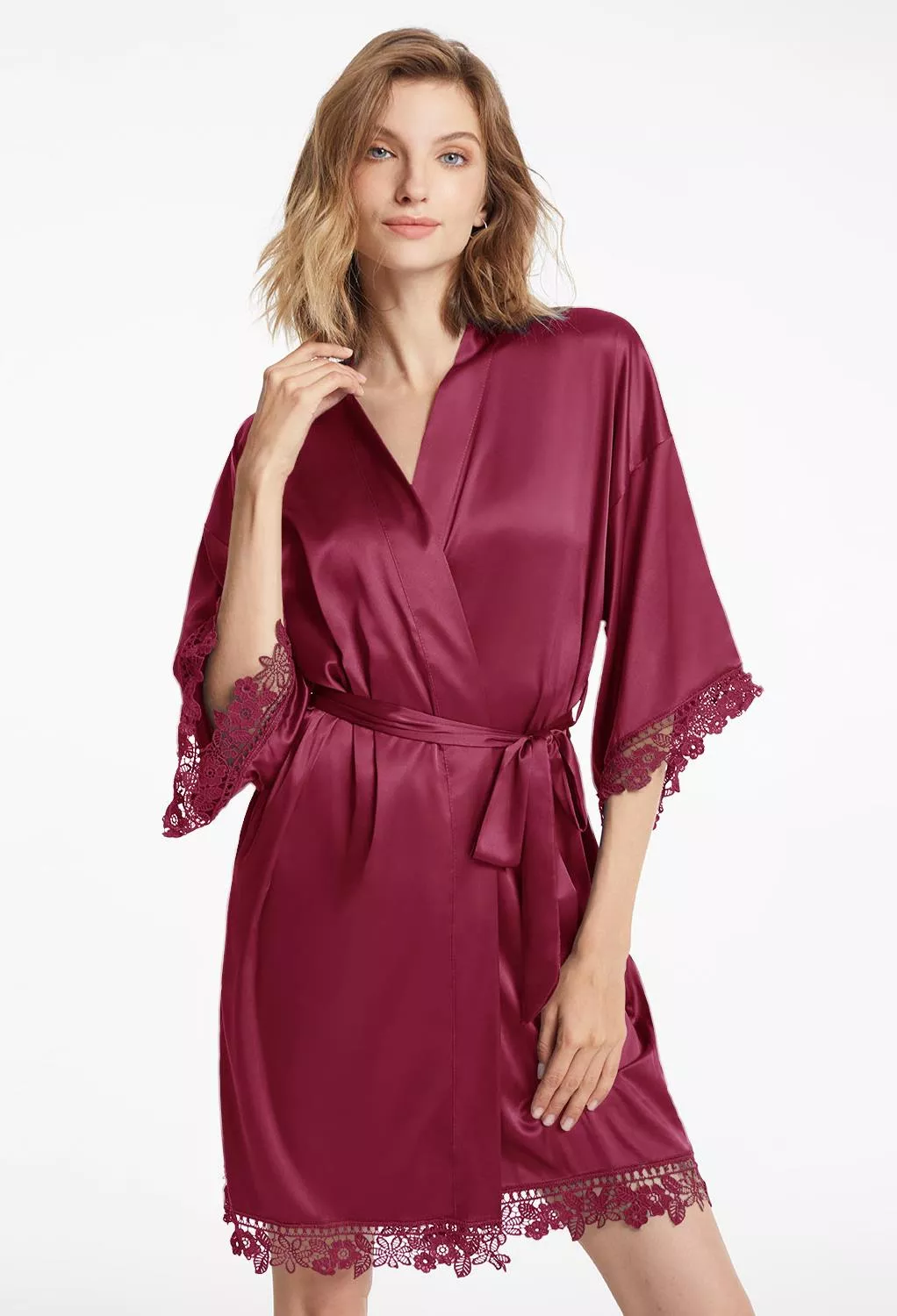 AW Short Satin Lace Robe